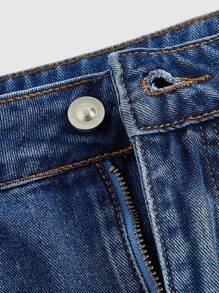 SHEIN MOD Quần short denim nữ, Dòng Angel Wing, Thiết kế Angel Wing, Phong cách thường ngày thanh lịch khi đi làm, Denim cũ, Thêu bạc, Chi tiết đính đá - Màu xanh lam - Xem 4