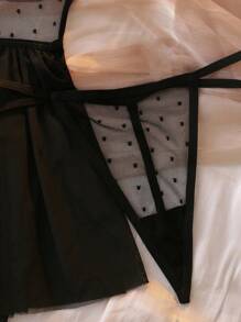 SHEIN Women's Black Lace Sexy Lingerie With A Bowknot Bow Tie Summer Babydoll Dress  Cozy And Elegant Details - Black - View 6