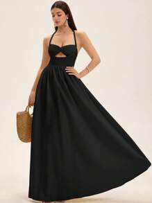 GENKIRA Đầm Maxi Xòe Ôm Body Thiết Kế Cao Cấp Dây Cong Dây Buộc Ngực Khoét Hở Eo Thời Trang Mới Cho Nữ - màu đen - Xem 1