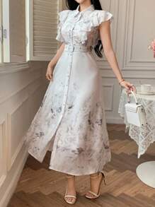 DAZY Đầm dài họa tiết hoa thanh lịch cho nữ mùa hè - Vàng - Xem 4