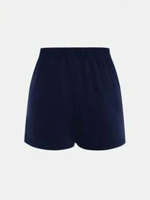 SHEIN Girlism 青少年女孩夏季时尚百搭都市通勤休闲水钻蝴蝶结装饰短裙，适合任何场合 - 藏蓝色 - 查看 2