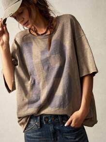 Bohemela Casual Solid Color Knit Round Neck Loose Washed Plus Size T-Shirt,Vintage - Dark Grey - View 4