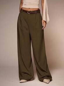 Glamine Women's Apricot Color With PU Belt Pocket Flare Leg Trousers, Stylish Commuter Office Elegant Versatile Casual Pants For Summer High Waisted Pants Wide Leg Pants Pants With Pockets Women Slacks Pants With Belt Fall Cloth For Women - Brown - View 6