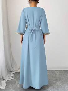 Elenzga Women's Elegant Fringe Sequin Patchwork Dress - Baby Blue - View 2