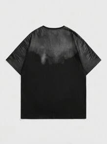 ROMWE MEN Street Life Men's Color Block Round Neck Short Sleeve T-Shirt & Drawstring Waist Shorts Set - Black - View 5