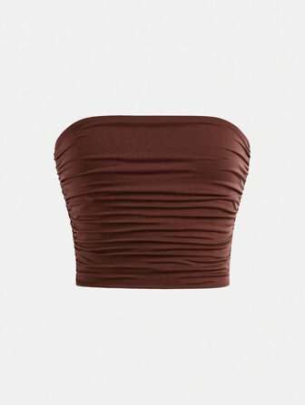 Tween Girls Minimalist Comfortable Side Ruched Tube Top