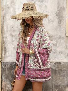 Brillora Open Front Graphic Print Kimono Summer