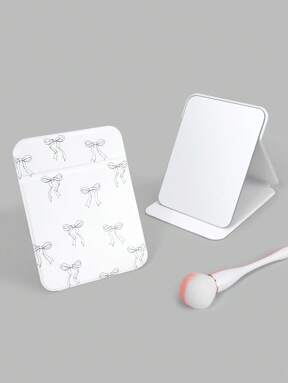 Kawaii Cute Minimalist Foldable Vanity Mirror With Pink 3D Bow, Compact Makeup Mirror, Suitable For Gift, Home, Makeup