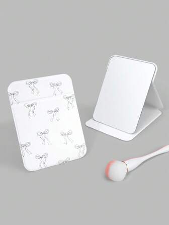 Kawaii مرآة تجميل قابلة للطي بتصميم بسيط وجميل بشكل وردي ثلاثي الأبعاد على شكل فيونكة، مرآة مكياج مدمجة مناسبة كهدية، للمنزل والمكياج