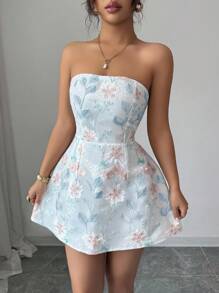 SHEIN LUNE 女士优雅浪漫串珠刺绣花卉图案迷你连衣裙，适合宴会、派对、浪漫约会、花园聚会 - 白色 - 查看 4