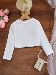 Genkimix Kids Toddler/Young GirlShort Jacket, Elegant Ruffled Collar Cropped Outerwear Coat Fall Winter - White - View 2