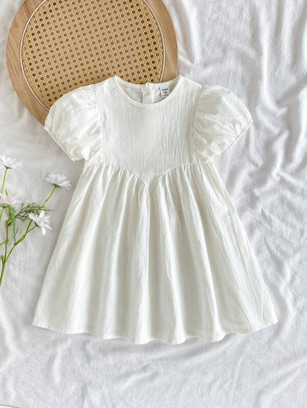 SHEIN Vintaside Kids All-Match Floral Print Cotton Linen Girls Mini Dress, Countryside Resort Style, Comfortable & Fashionable For Spring/Summer