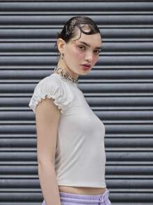 COUREZ 修身泡泡袖 T 恤/夏季上衣外出上衣休闲/Y2K 假期 - 白色 - 查看 4