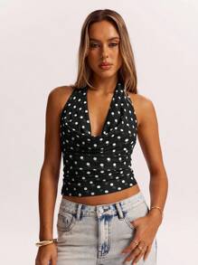 SHEIN BAE 棕色网眼简约背心，垂坠领口，适合街头、通勤、休闲、约会、与朋友聚会、意大利度假，适合任何场合，春夏季