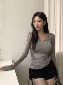 DAZY Women's Slim Fit Sheer Long Sleeve T-Shirt,Fall Clothes