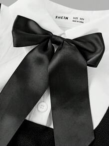 SHEIN Tween Mädchen Lässig Schule Alltag 2 in 1 Langarm Hemdkragen Kleid mit Schleife, Preppy Uniform Rückkehr zur Schule