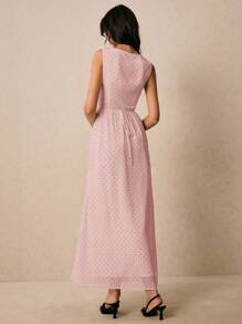 Poéselle Women's Sexy V-Neck Polka Dot Print Long Dress, Summer - Baby Pink - View 3