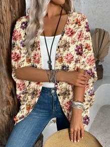 EMERY ROSE Damen Lässige, schlichte Gestrickte Jacke mit Blumenmuster, leicht, geeignet für Frühling und Sommer