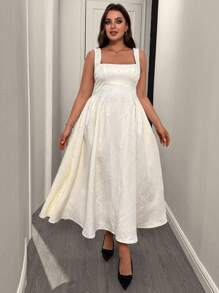 SHEIN Clasi Damen große Größen elegantes französischer Stil Sommerkleid mit Trägern - Aprikosenfarben - Übersicht 5