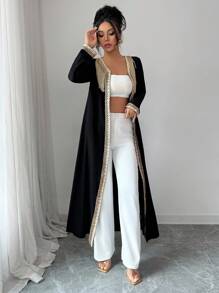 Elenzga Women's Elegant Solid Color Gold Lace Patchwork Cardigan Fall Winter Cloth For Women