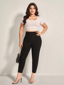 SHEIN LUNE Plus Casual Commuting Solid High Waist Comfy Pants