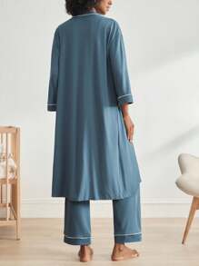 BloomMama 3 Stücke Umstandsmode-Set: Bademantel mit Kontrastbesatz und bestickten Buchstaben und lange Hose für den Hausgebrauch