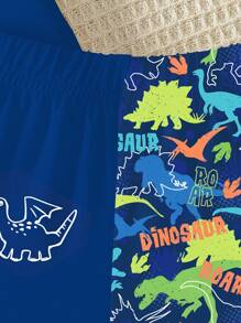 2pcs Young Boy Dinosaur Patchwork Print Short Sleeve T-Shirt And Shorts Set, Summer Outfit