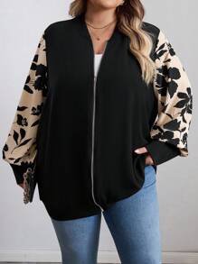 SHEIN CURVE+ Chaqueta ligera con parches florales para mujer talla grande, Chaqueta bomber con estampado floral talla grande, Chaqueta bomber talla grande 8xl para mujer, Chaqueta bomber con estampado floral talla grande 8xl para mujer, Ropa de otoño para mujer, Ropa de invierno para mujer, Chaquetas talla grande 8xl para mujer, Chaqueta bomber talla grande para mujer, Chaqueta con cremallera talla grande - Multicolor - Ver 7