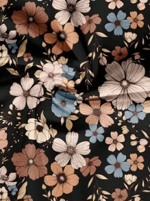 SHEIN Clasi 大码女装日常休闲优雅花卉印花圆领双层小盖袖宽松衬衫，女士夏装，女士度假服装，女士夏装，女士外出上衣 - 彩色 - 查看 5