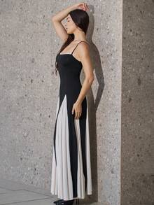 Andrea Bello Vestido elegante negro y blanco con tirantes de espagueti - Blanco y Negro - Ver 4