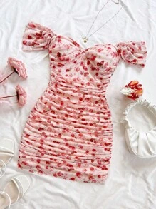 Soleia Đầm bodycon lưới đan trễ vai cho nữ đi nghỉ - Nhiều màu - Xem 3