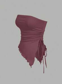 SHEIN MOD 多件式紧身胸衣上衣，侧边系腰褶，复古印花抹胸，秋季上衣，外出上衣，浅粉色背心 - 淺粉色 - 查看 10