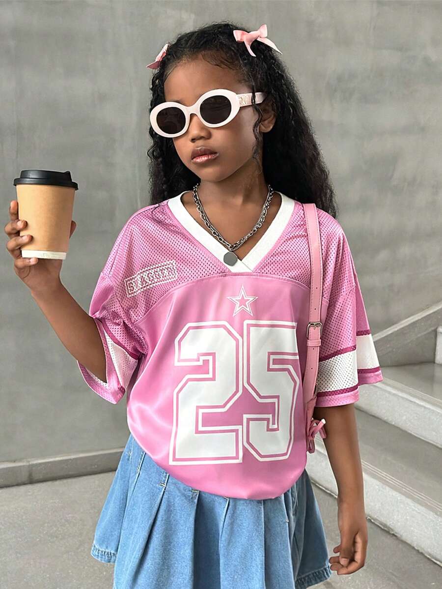 SHEIN Áo thun cổ tròn in hoa giản dị cho bé gái tuổi mới lớn, mặc hàng ngày - Nhiều màu - Xem 1