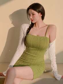 DAZY 女士休闲百搭长袖蕾丝透视春夏上衣外出上衣透明 - 白色 - 查看 7