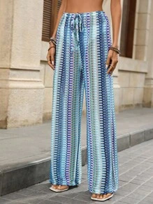 Swim Vcay Conjunto de top y pantalones de kaftan con cordón de mujer para el verano, estilo bohemio, para la playa y resort
