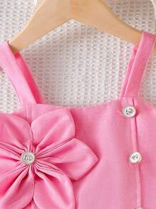 2 pièces Ensemble fille (petit) - Débardeur rose avec décoration florale 3D et ceinture de taille, ensemble short, été