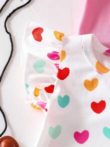SHEIN Playful Pals Bộ 3 Áo thun cổ tròn in họa tiết sọc trái tim nhiều màu, mềm mại & giản dị, phong cách dễ thương, hàng mới về mùa xuân/hè - Nhiều màu - Xem 6