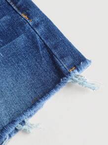 Teen Girls' Casual Washed Distressed Denim Shorts, Summer - Dark Wash - View 7