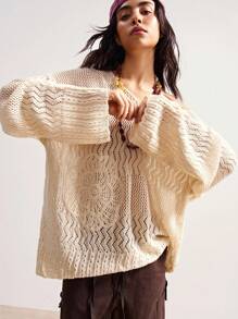 Bohemela Women Solid Color Hollow Out Knitted Sweater, Casual Holiday Fall Tops,Knitted Sweater - Apricot - View 6