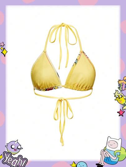 Adventure Time X ROMWE Summer Sexy Cartoon Graphic Tie Backless Crop Halter Top