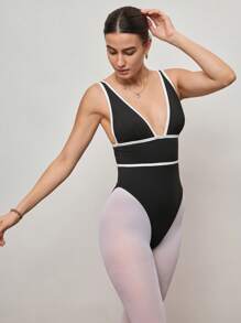 Activina 女士撞色绑带深V领露背连体裤