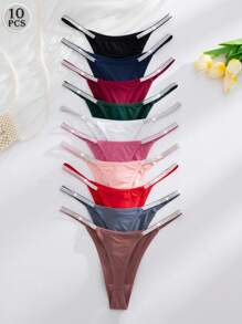 SHEIN 10件/套银色性感女士内裤丁字裤多种颜色 - 彩色 - 查看 3