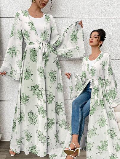 Yasmyna 女式花卉印花喇叭袖阿拉伯风上衣外套