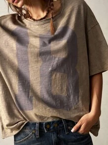 Bohemela Casual Solid Color Knit Round Neck Loose Washed Plus Size T-Shirt,Vintage - Dark Grey - View 9