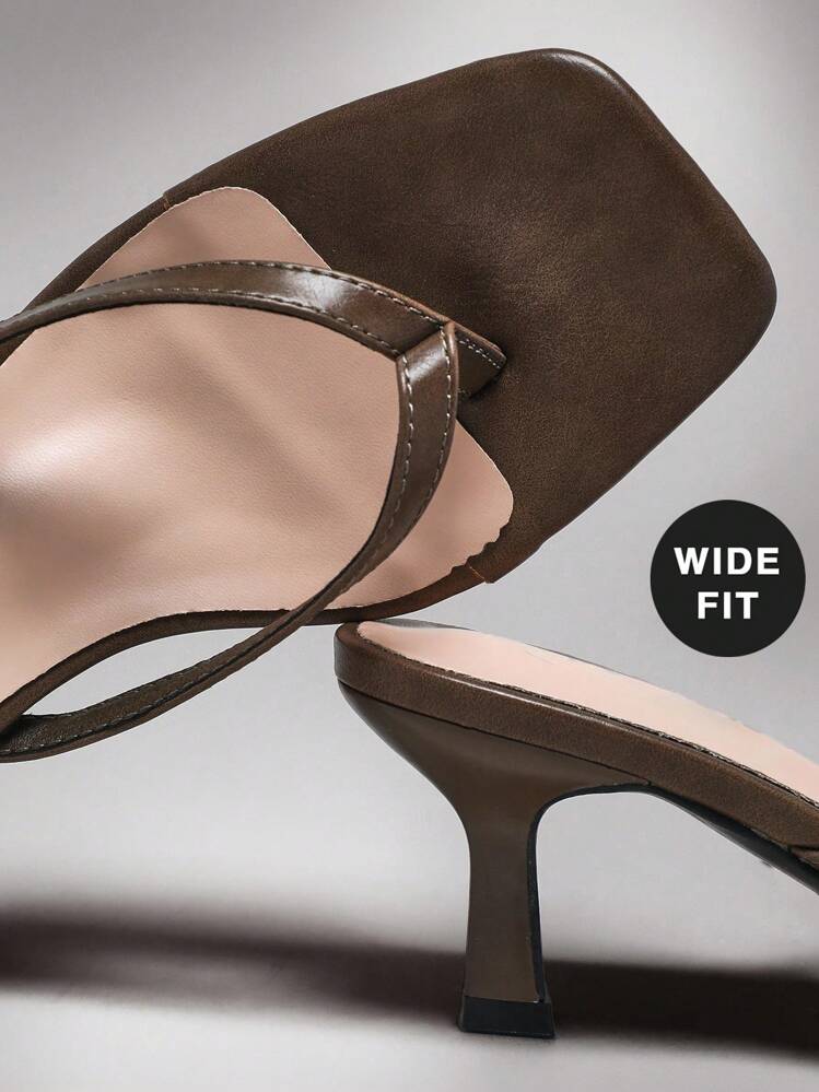 SHUZIA 宽版女式小猫跟方头一脚蹬亮面 PU 橄榄色人字带凉鞋 - 优质加大码，舒适穿着，适合婚礼、晚会和正式活动 - 橄欖綠 - 查看 8