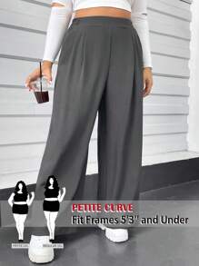 SHEIN PETITE CURVE Plus Size Women's Autumn And Winter Casual Comfortable Loose Elastic Waist Gray Basic Wide-Leg Pants,Fall Women Clothes,Homecoming,Old Money,Going Out Bottoms,Curv Pants,Women Outfits,For People Of Shorter Stature