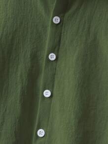 Young Boy Cotton Linen Short Sleeve Military Green All-Match Versatile Shirt, Suitable For Daily Wear - Army Green - View 4