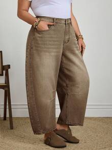 EMERY ROSE Damen Große Größen nicht dehnbare lässige amerikanische Stil Denim Jeans für den Alltag - Kaffeebraun - Übersicht 5