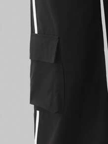 SHEIN Explorewe 2 件套青少年女孩休闲装 - 纯色短款超大运动衫和街头风格工装裤，2025 年夏季返校运动休闲装和校园运动装 - 黑與白 - 查看 7