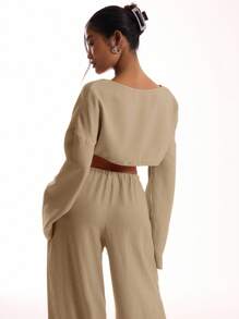 MUSERA Linen Feel Tie Front Wide Sleeve Beach Top Boho Vacation Spring Summer Sexy Elegant Ibiza Holiday Beach